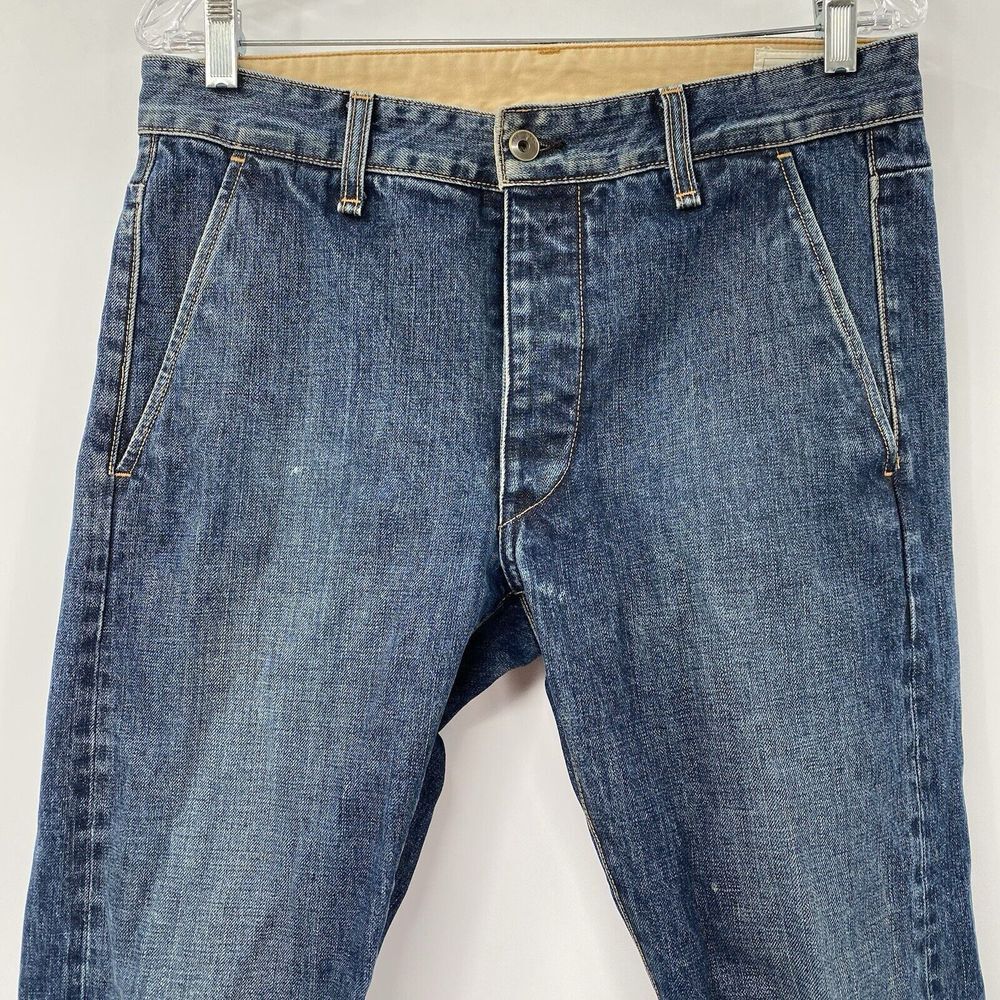 Rag & Bone Men's 31 Standard Issue Worn Blue Denim Button Fly Straight Leg Jeans - Picture 2 of 7